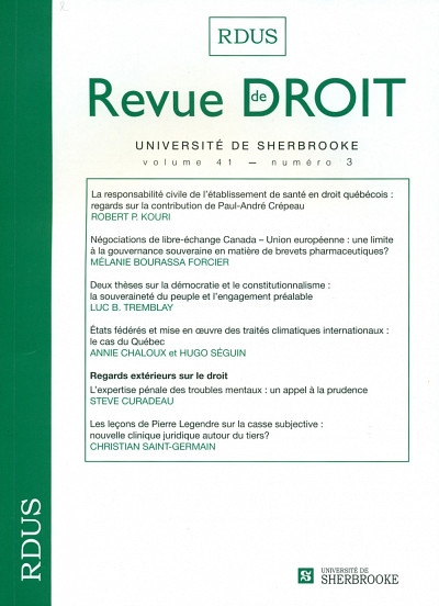 Revue de droit de l'Universit&eacute; de Sherbrooke, vol.&nbsp;41, no&nbsp;3, Les &Eacute;ditions Revue de droit, Universit&eacute; de Sherbrooke, 2012, 201&nbsp;p.