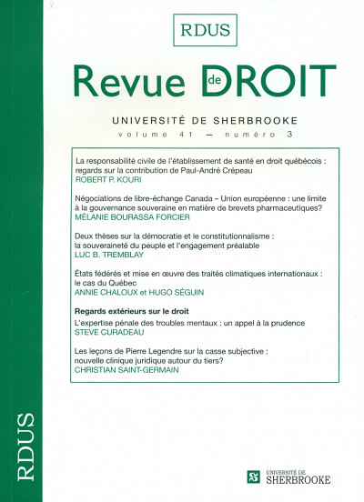 Revue de droit de l'Université de Sherbrooke, vol. 41, no 3, Les Éditions Revue de droit, Université de Sherbrooke, 2012, 201 p.