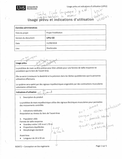 Extrait d&rsquo;un dossier d&rsquo;historique de conception (DHF) Document remis par &Egrave;ve Langelier&nbsp;