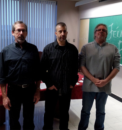 Le Pr Jean-Fran&ccedil;ois Beaulieu (gauche) et le Pr Pierre H. Vachon (droite) en compagnie du nouveau Dr David Gagn&eacute;