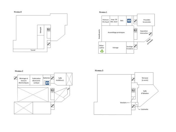 Le Studio de création sera sur 3 niveaux. Voici de façon générale comment la répartition des espaces a été pensée. 