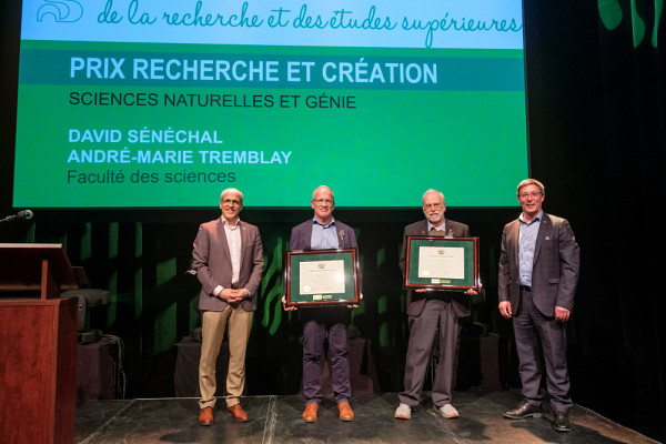 David Sénéchal et André-Marie Tremblay, du Département de physique de la Faculté des sciences, ont reçu le Prix de la recherche et de la création dans la catégorie Sciences naturelles et génie.