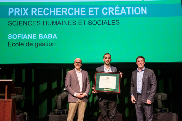 Sofiane Baba, du Département de management et de gestion des ressources humaines de l’École de gestion, a reçu le Prix de la recherche et de la création dans la catégorie Sciences humaines et sociales.