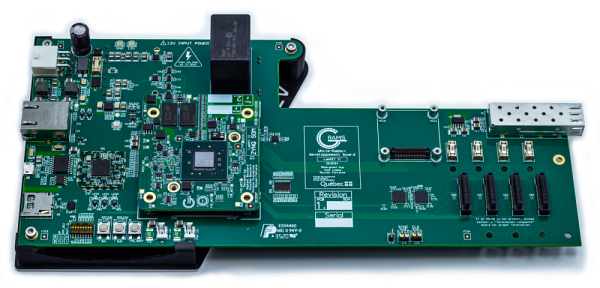 Circuit intégrant un système sur module ZYNQ pour la synchronisation Ethernet White-Rabbit dans un scanner de tomographie par émission de positrons.