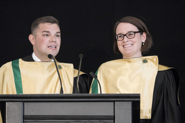 Les porte-paroles de la cohorte 2015 : C&eacute;drik Gignac et Josiane Rioux-Collins.