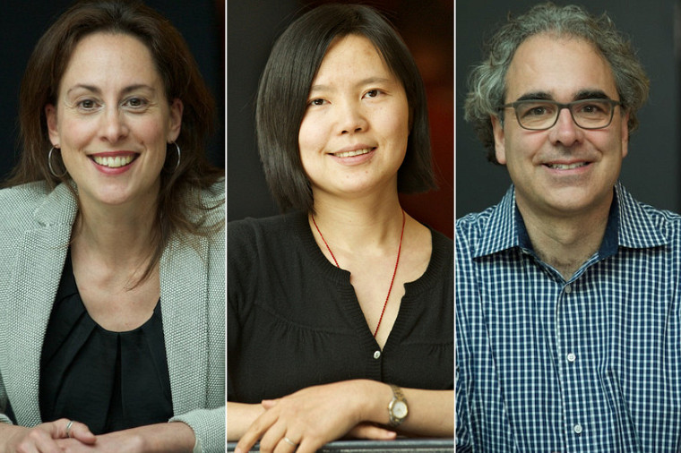 Les personnes lauréates des Prix de la recherche 2020, les Pres Anne-Marie Corriveau et Jie He, et le Pr﻿ Luc Godbout.