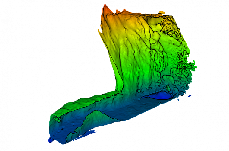 Un modèle d’environnement 3D d’une stope minière, utilisé en simulation pour le développement des algorithmes.