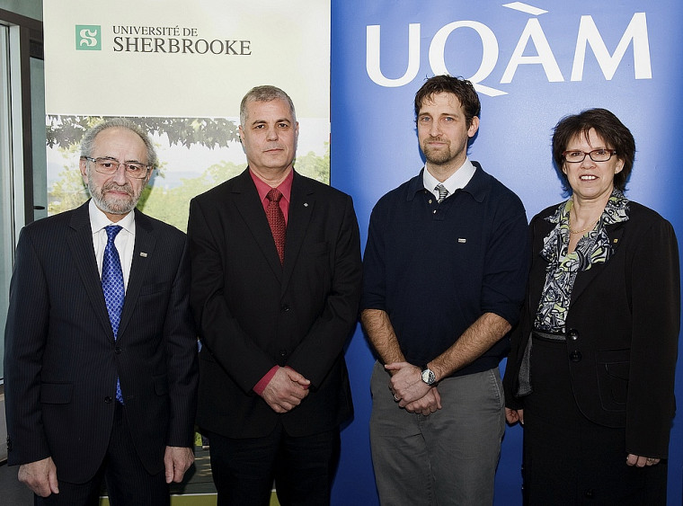 Claude Corbo, recteur de l'UQAM, les titulaires Abdelkrim Hasni et Patrice Potvin, ainsi que Luce Samoisette, rectrice de l'UdeS.