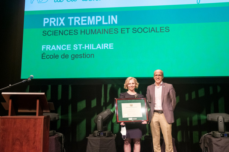 France St-Hilaire, du Département de management et de gestion des ressources humaines de l'École de gestion, a reçu le prix Tremplin en recherche et création dans la catégorieSciences humaines et sociales.
