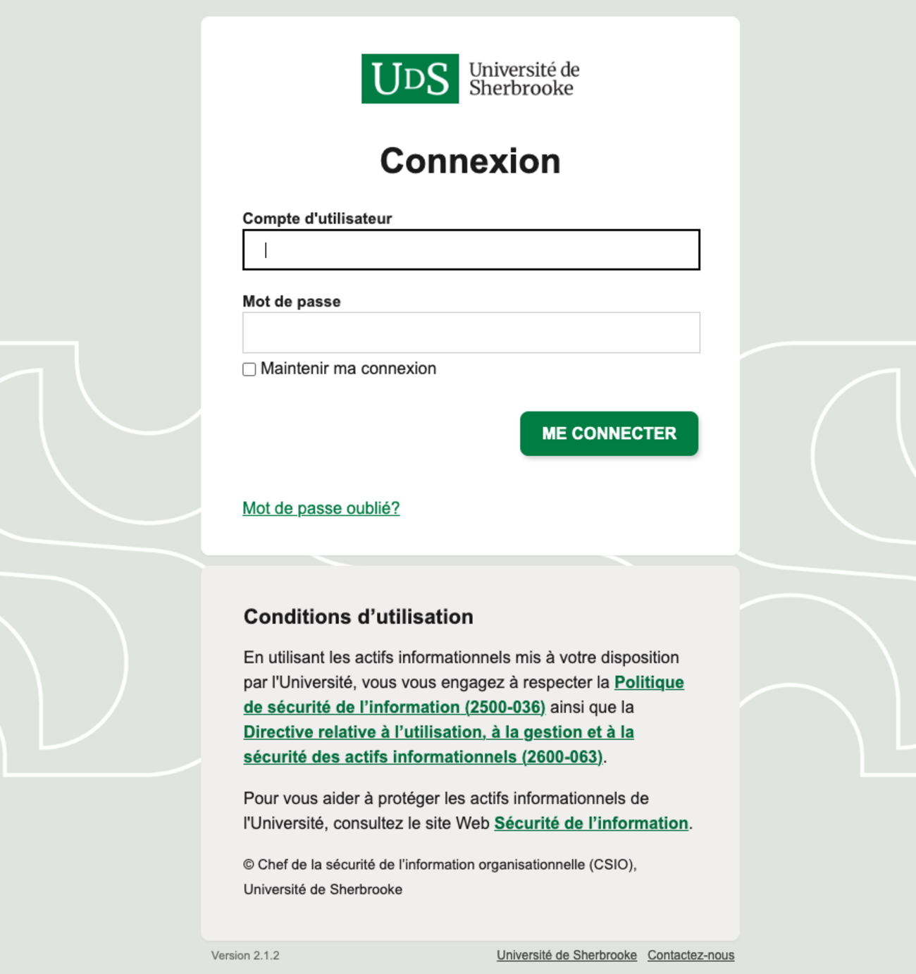 Page d'authentification UdeS