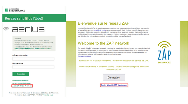 Page d'accueil réseaux sans fil «aerius» ou «ZAP» 