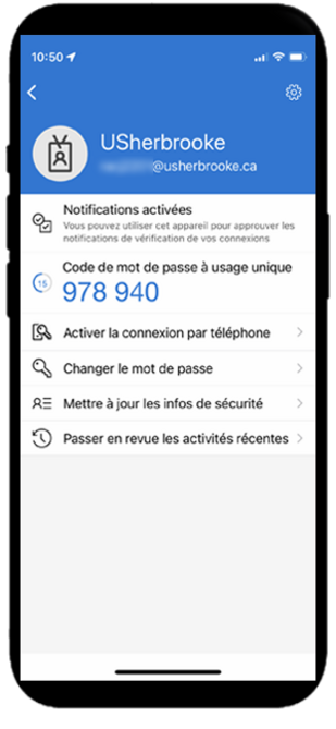 Code qui s'affiche dans Microsoft Authenticator