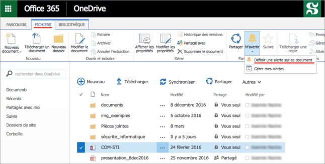 Notification sur OneDrive lorsqu'un fichier est modifié