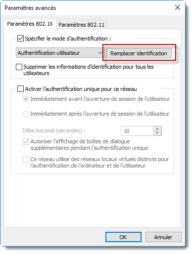 Bouton Remplacer identification
