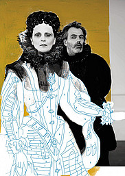 Marie-Thérèse Fortin incarne la reine Elisabeth&nbsp;1<sup>re</sup> et Jean-François Casabonne Shakespeare dans la pièce <em>Elisabeth, roi d'Angleterre</em>.