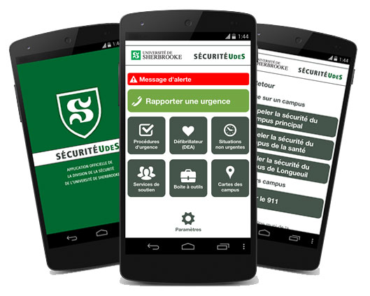 Cellulaire montrant l'application mobile SécuritéUdeS